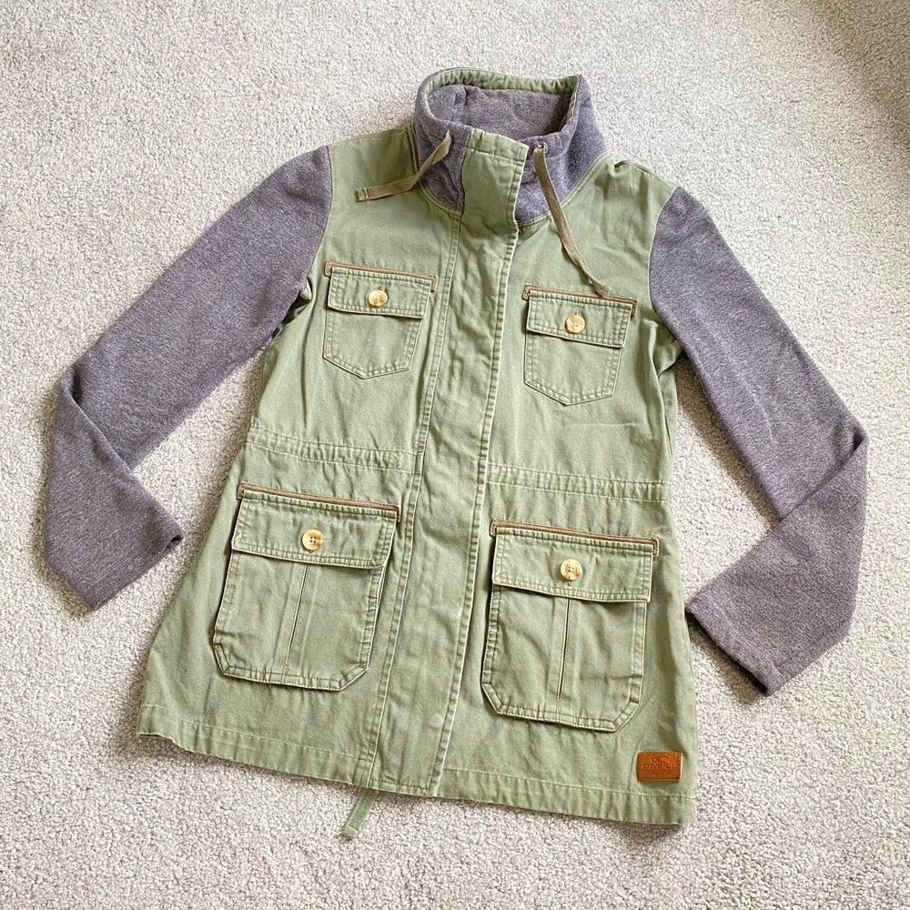 ♥ O'Neill Olive Green Cargo Jacket with Gray Sleeves SMALL    - K